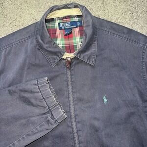 VTG Polo Ralph Lauren Jacket Bomber Harrington Navy Flannel Lined Navy Men's L